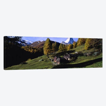 Mountainside Cabins, Valais, Switzerland Canvas Print #PIM5404} by Panoramic Images Art Print
