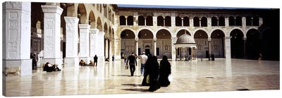 Group of people walking in the courtyard of a mosque, Umayyad Mosque, Damascus, Syria Canvas Art Print - Islamic Art