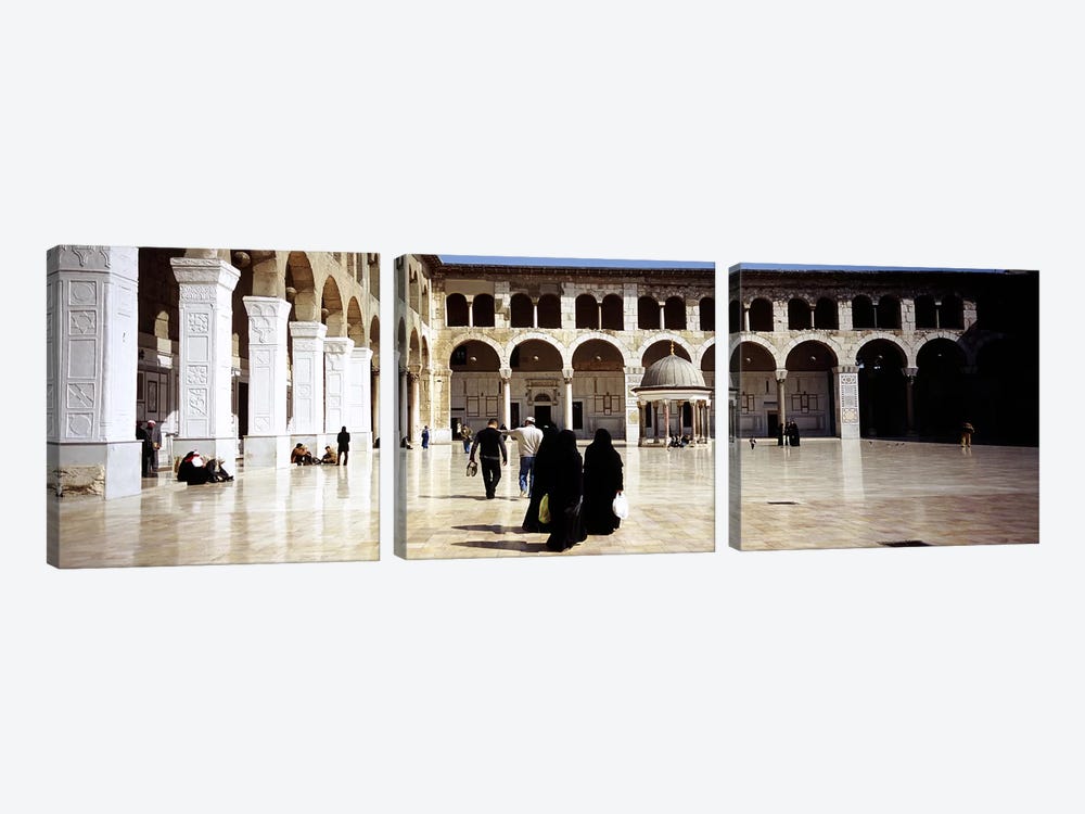Group of people walking in the courtyard of a mosque, Umayyad Mosque, Damascus, Syria by Panoramic Images 3-piece Canvas Print