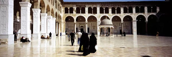 Syria: Group of people walking in the courtyard of a mosque, Umayyad Mosque, Damascus, Syria by Panoramic Images