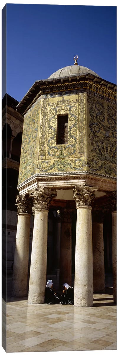 Two people sitting in a mosque, Umayyad Mosque, Damascus, Syria Canvas Art Print - Column Art