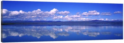 Fluffy Clouds And Their Reflections In The Olfusa, Iceland Canvas Art Print