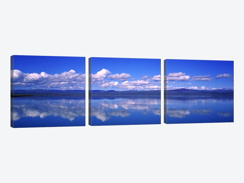 Fluffy Clouds And Their Reflections In The Olfusa, Iceland by Panoramic Images 3-piece Canvas Print