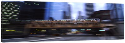 Electric train crossing a bridge, Chicago, Illinois, USA Canvas Art Print - Train Art