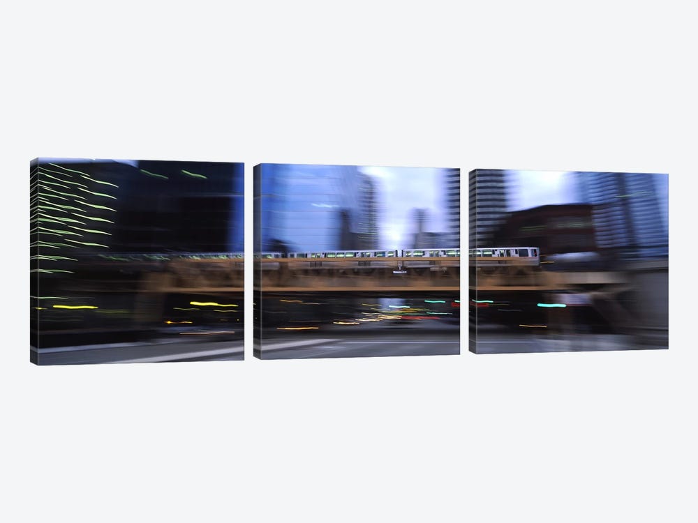 Electric train crossing a bridge, Chicago, Illinois, USA by Panoramic Images 3-piece Canvas Wall Art