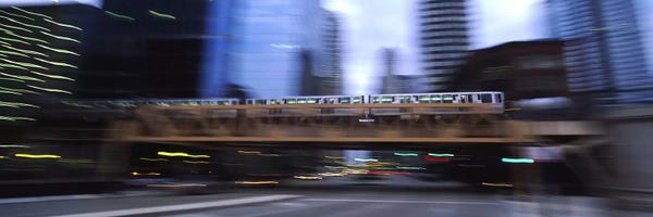 Trains: Electric train crossing a bridge, Chicago, Illinois, USA by Panoramic Images