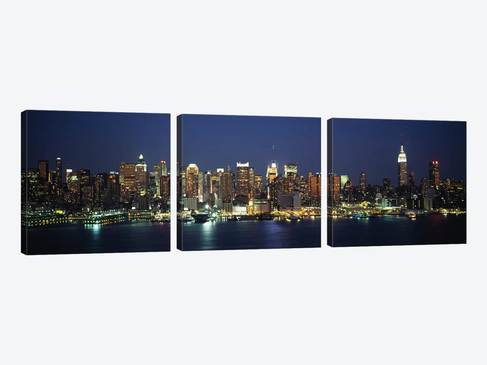 Skyline At Night, Manhattan, New York City, New York, USA by Panoramic Images 3-piece Canvas Artwork