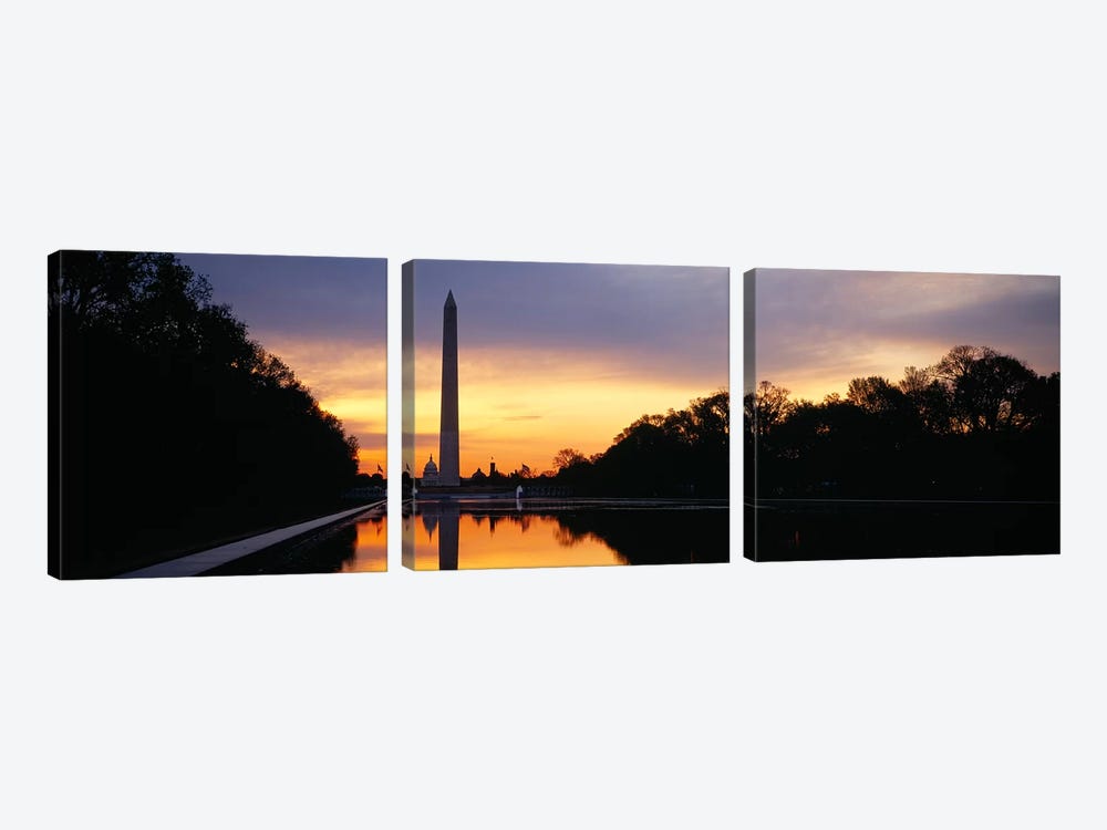 Silhouette of an obelisk at dusk, Washington Monument, Washington DC, USA by Panoramic Images 3-piece Canvas Artwork