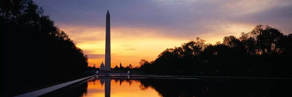 Washington, D.C.: Silhouette of an obelisk at dusk, Washington Monument, Washington DC, USA by Panoramic Images