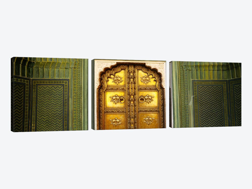 Close-up of a closed door of a palace, Jaipur City Palace, Jaipur, Rajasthan, India by Panoramic Images 3-piece Canvas Art Print