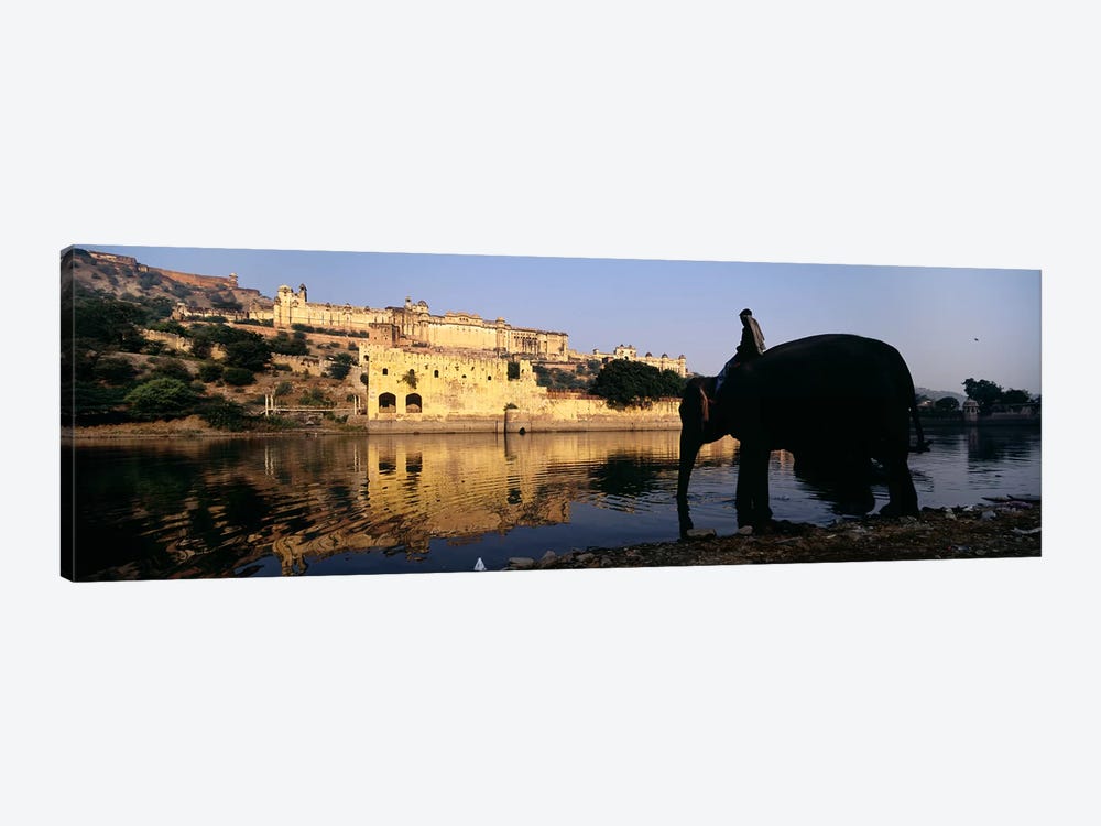 Side profile of a man sitting on an elephant, Amber Fort, Jaipur, Rajasthan, India by Panoramic Images 1-piece Canvas Artwork