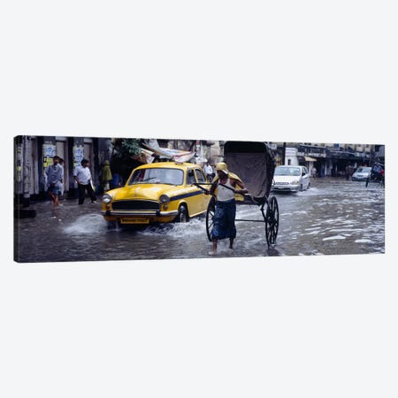 Pulled Rickshaw In Traffic On A Flooded Street, Calcutta, West Bengal, India Canvas Print #PIM5472} by Panoramic Images Canvas Print