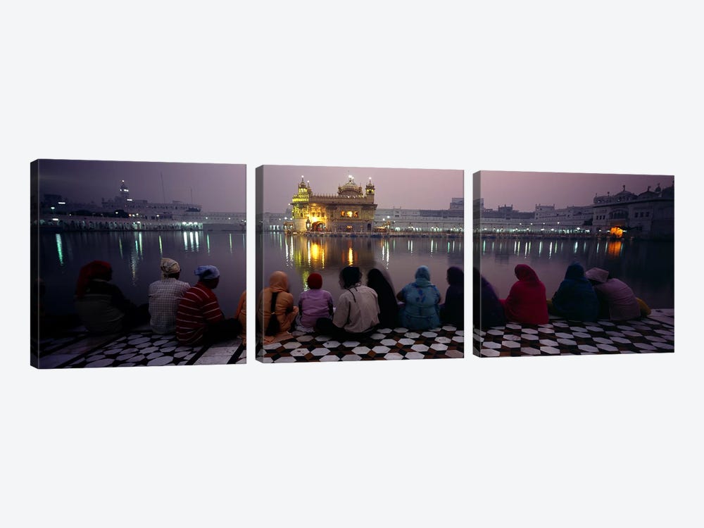 Group of people at a temple, Golden Temple, Amritsar, Punjab, India by Panoramic Images 3-piece Canvas Art Print
