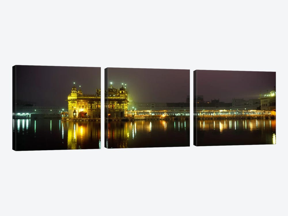 Temple lit up at night, Golden Temple, Amritsar, Punjab, India by Panoramic Images 3-piece Canvas Print