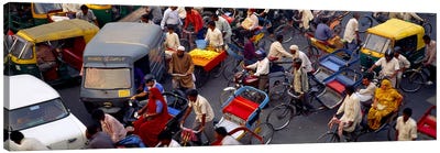 Traffic Jam In Old Delhi, Delhi, India Canvas Art Print - Bicycle Art