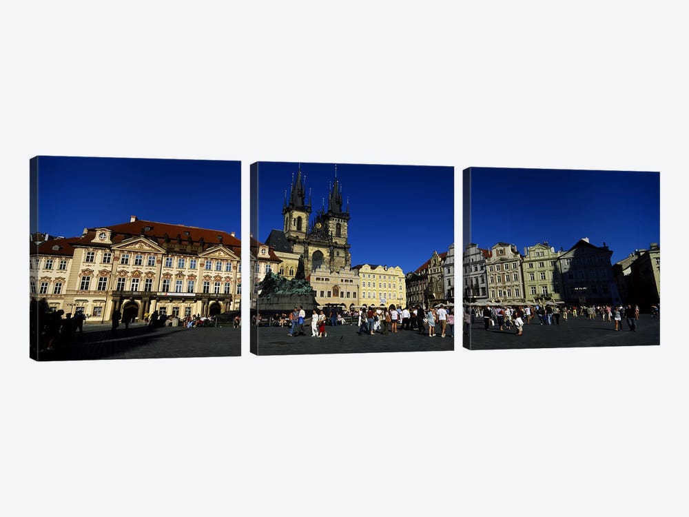 Group of people at a town square, Prague Old Town Square, Old Town, Prague, Czech Republic by Panoramic Images 3-piece Canvas Art Print