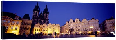 Buildings lit up at dusk, Prague Old Town Square, Old Town, Prague, Czech Republic Canvas Art Print - Prague Art