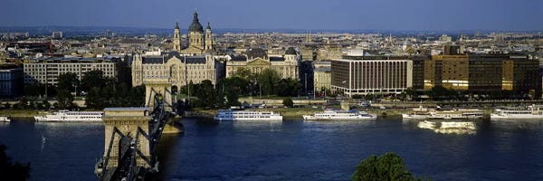 Buildings at the waterfront, Chain Bridge, Danube River, Budapest, Hungary