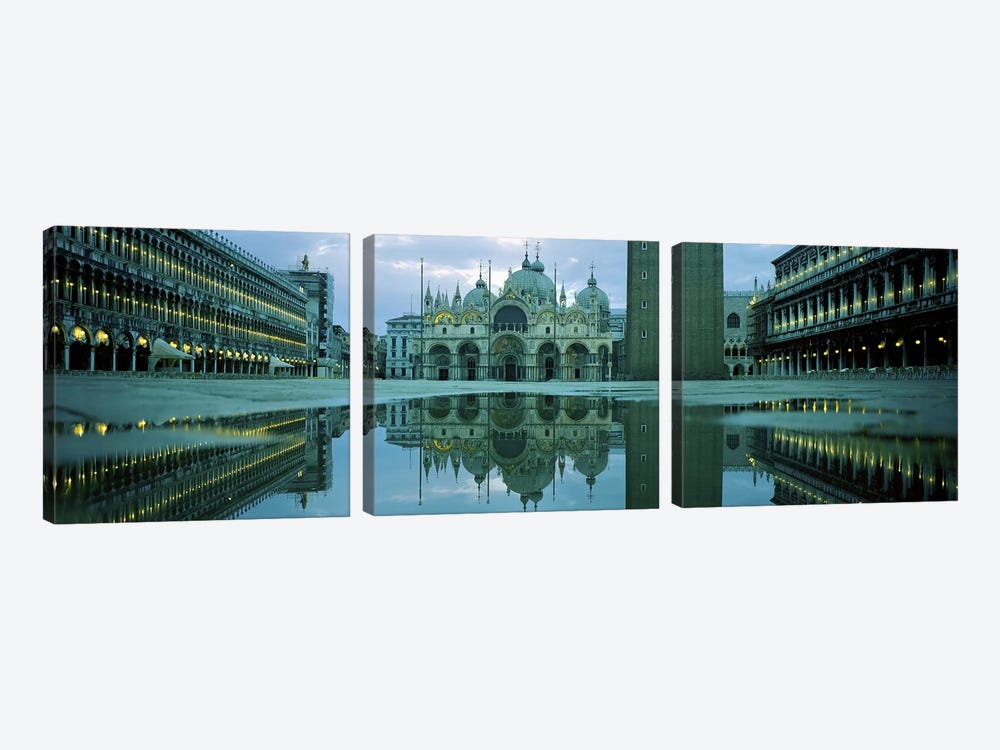 Reflection of a cathedral on water, St. Mark's Cathedral, St. Mark's Square, Venice, Veneto, Italy by Panoramic Images 3-piece Canvas Art