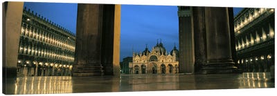 Cathedral lit up at dusk, St. Mark's Cathedral, St. Mark's Square, Venice, Veneto, Italy Canvas Art Print - Veneto Art