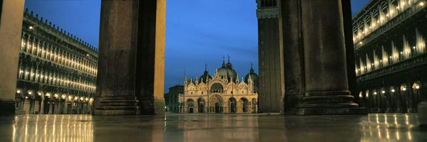 Domes: Cathedral lit up at dusk, St. Mark's Cathedral, St. Mark's Square, Venice, Veneto, Italy by Panoramic Images