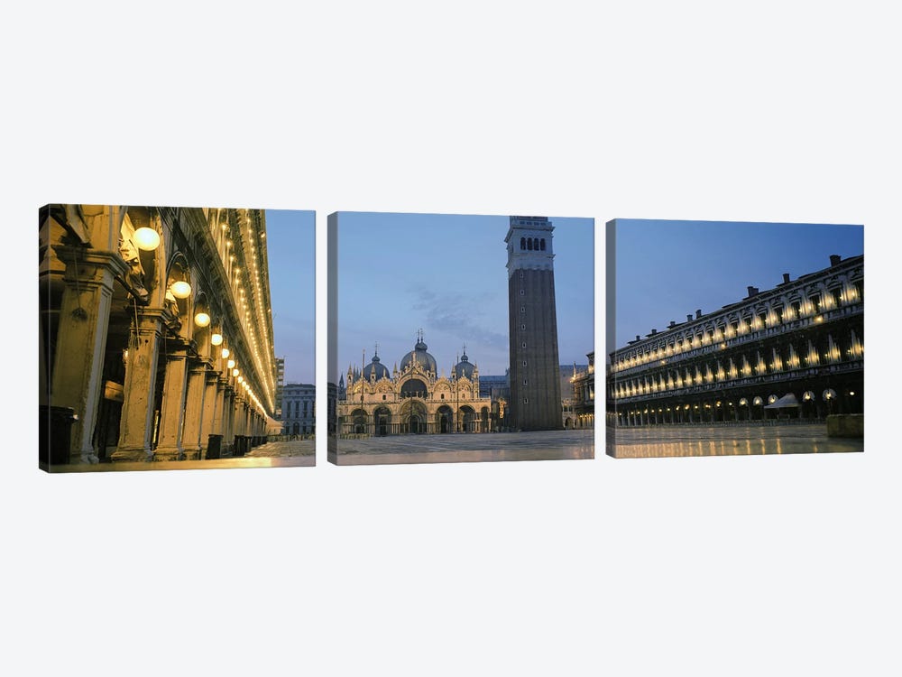 Cathedral lit up at dusk, St. Mark's Cathedral, St. Mark's Square, Venice, Veneto, Italy #2 by Panoramic Images 3-piece Canvas Wall Art