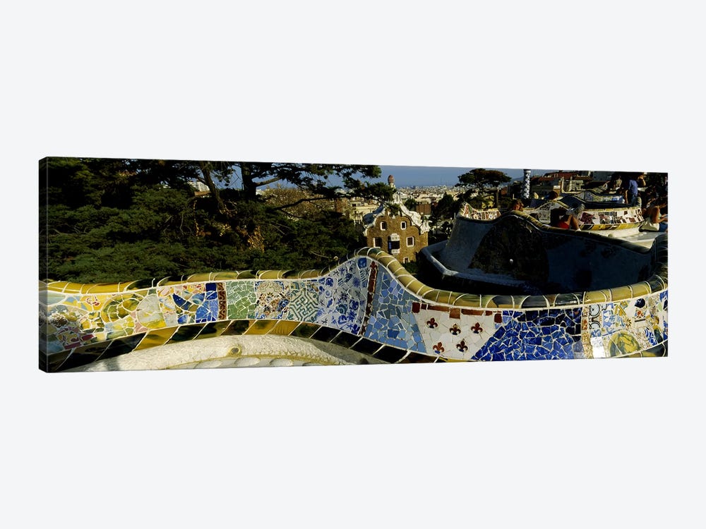 Antoni Gaudi's Mosaic On The Back Of The Terrace's Serpentine Bench, Parc Guell, Barcelona, Catalonia, Spain by Panoramic Images 1-piece Canvas Artwork