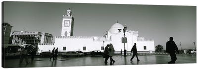 Cars parked in front of a mosque, Jamaa-El-Jedid, Algiers, Algeria Canvas Art Print - Black & White Art