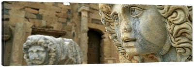 Close-up of statues in an old ruined building, Leptis Magna, Libya Canvas Art Print - Sculpture & Statue Art