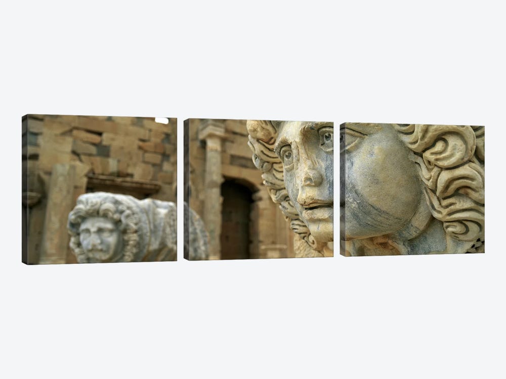 Close-up of statues in an old ruined building, Leptis Magna, Libya by Panoramic Images 3-piece Canvas Art