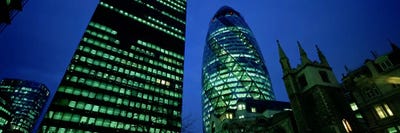 Low-Angle View Of 30 St Mary Axe (Gherkin), London, England by Panoramic Images canvas print