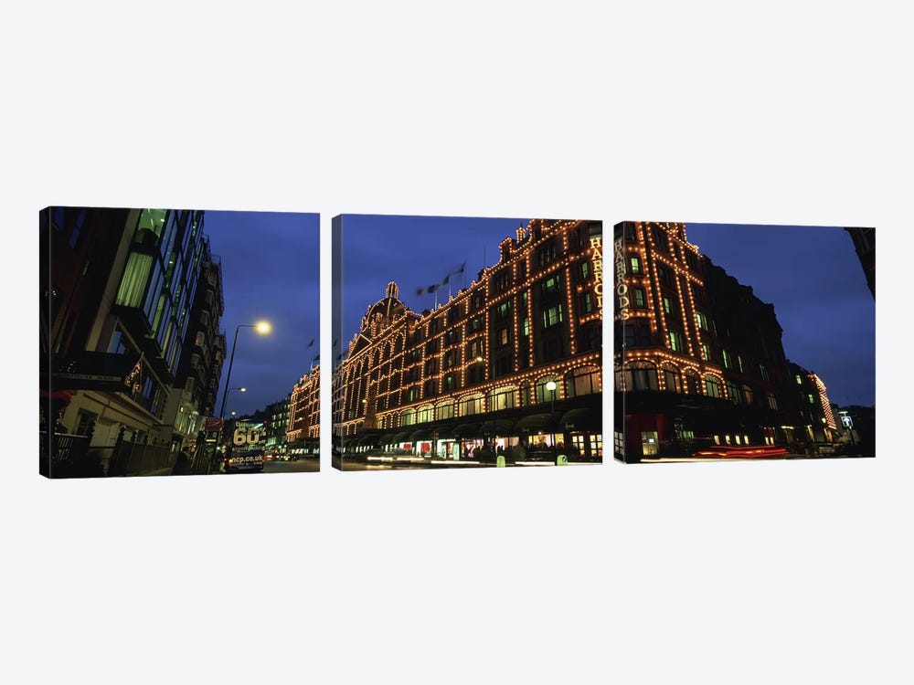 Harrods Department Store At Night, Knightsbridge, London, England by Panoramic Images 3-piece Canvas Wall Art