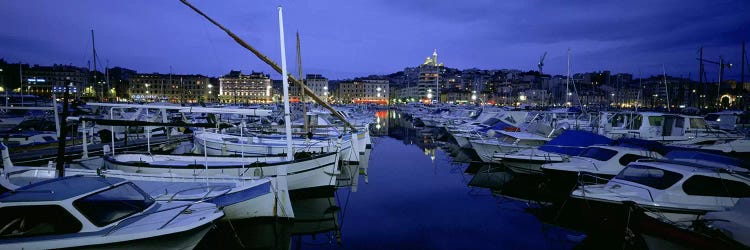 Docked Boats At Night, Old Port, Marseille, Provence-Alpes-Cote d'Azur, France