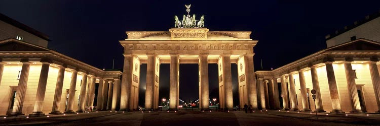 Low angle view of a gate lit up at night, Brandenburg Gate, Berlin, Germany