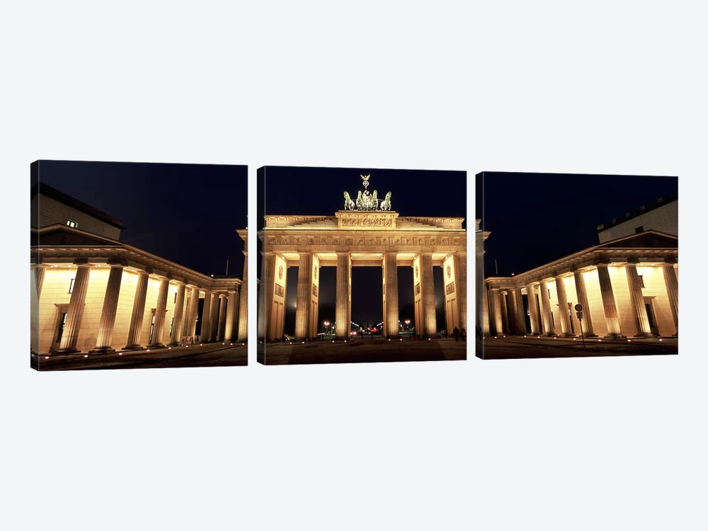 Low angle view of a gate lit up at night, Brandenburg Gate, Berlin, Germany by Panoramic Images 3-piece Art Print