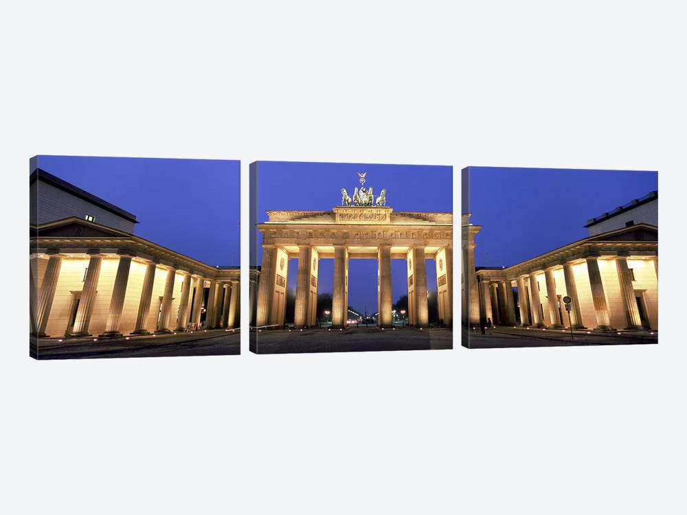 An Illuminated Brandenburg Gate, Berlin, Germany by Panoramic Images 3-piece Canvas Artwork