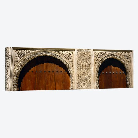 Low angle view of carving on arches of a palace, Court Of Lions, Alhambra, Granada, Andalusia, Spain Canvas Print #PIM5573} by Panoramic Images Canvas Wall Art