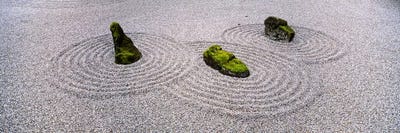 High angle view of moss on three stones in a Zen garden, Washington Park, Portland, Oregon, USA by Panoramic Images canvas print