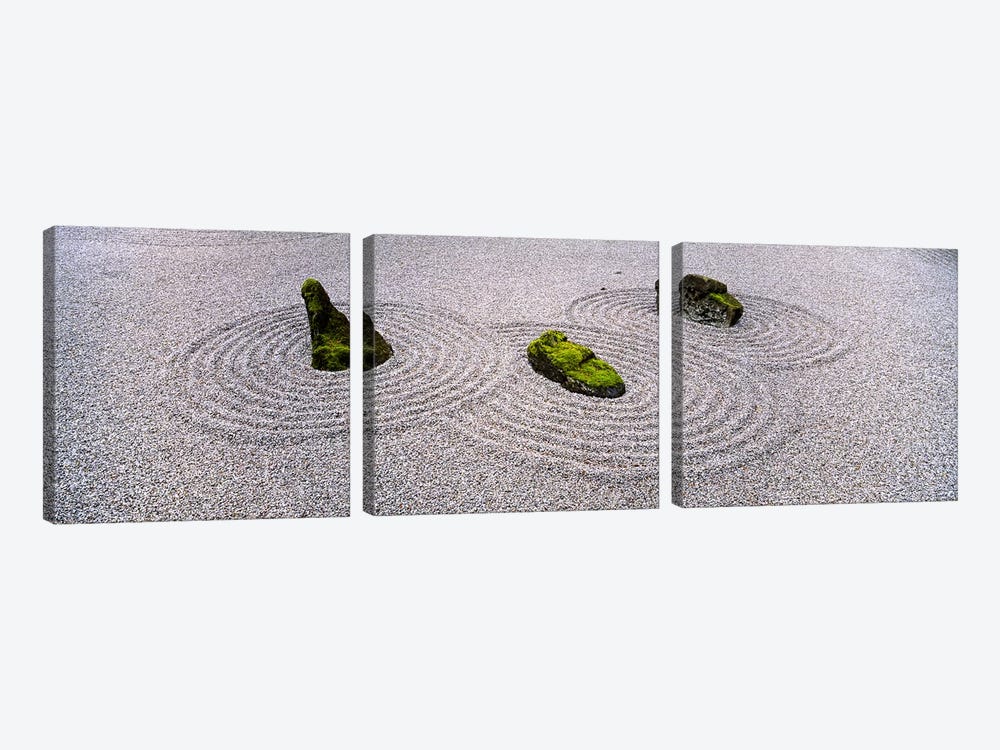 High angle view of moss on three stones in a Zen garden, Washington Park, Portland, Oregon, USA by Panoramic Images 3-piece Canvas Art