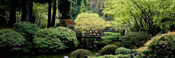 Oregon: Panoramic view of a garden, Japanese Garden, Washington Park, Portland, Oregon by Panoramic Images