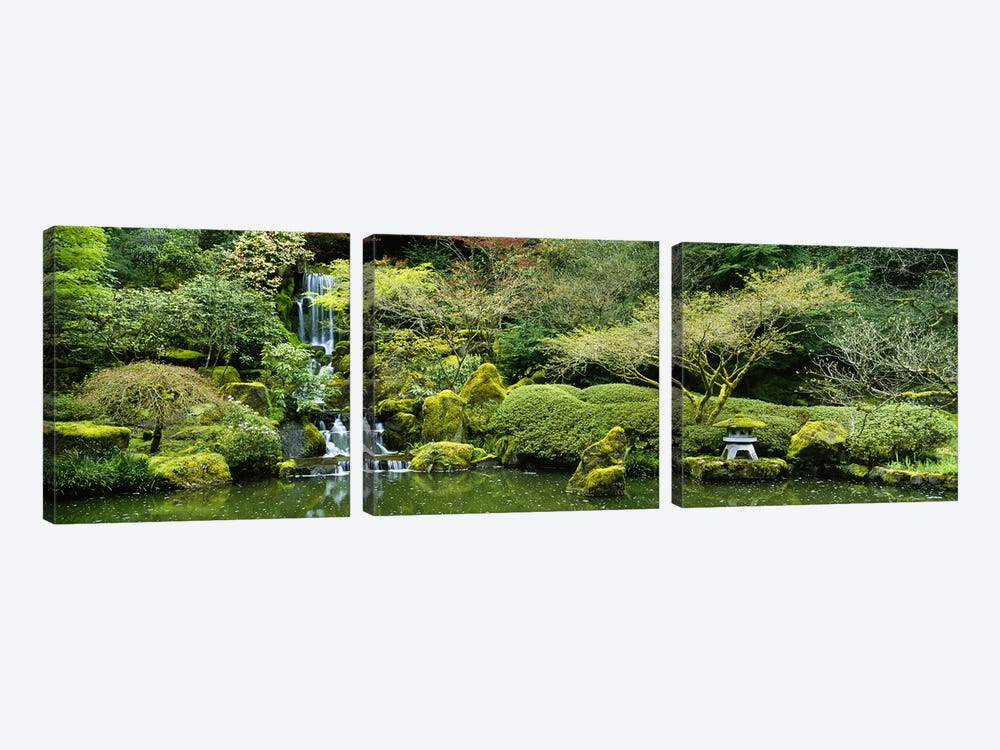 Waterfall in a garden, Japanese Garden, Washington Park, Portland, Oregon, USA by Panoramic Images 3-piece Canvas Art