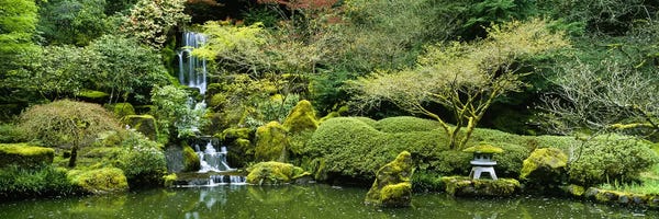 Oregon: Waterfall in a garden, Japanese Garden, Washington Park, Portland, Oregon, USA by Panoramic Images