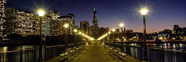 Buildings lit up at night, Transamerica Pyramid, San Francisco, California, USA