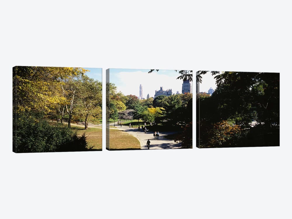 High angle view of a group of people walking in a park, Central Park, Manhattan, New York City, New York State, USA by Panoramic Images 3-piece Canvas Artwork
