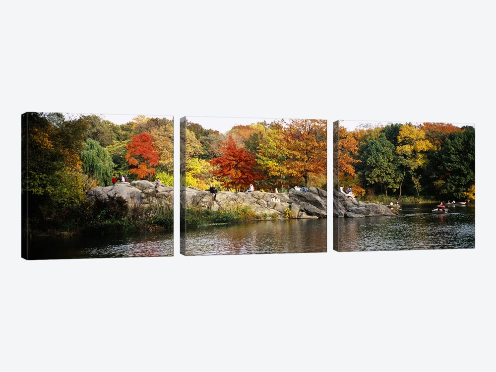 Group of people sitting on rocks, Central Park, Manhattan, New York City, New York, USA by Panoramic Images 3-piece Canvas Art Print