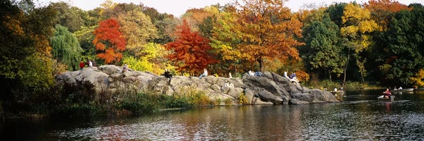 Central Park: Group of people sitting on rocks, Central Park, Manhattan, New York City, New York, USA by Panoramic Images