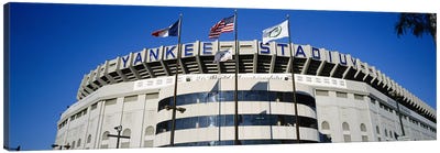 Flags in front of a stadium, Yankee Stadium, New York City, New York, USA Canvas Art Print - Baseball Art