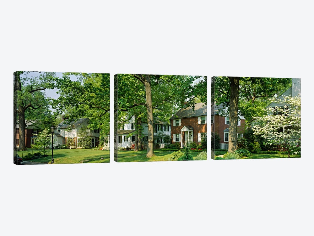 Facade Of Houses, Broadmoor Ave, Baltimore City, Maryland, USA by Panoramic Images 3-piece Canvas Art