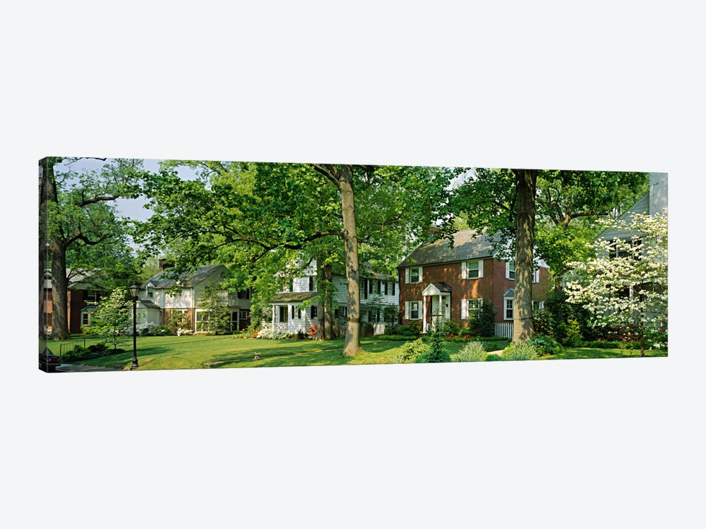 Facade Of Houses, Broadmoor Ave, Baltimore City, Maryland, USA by Panoramic Images 1-piece Canvas Artwork