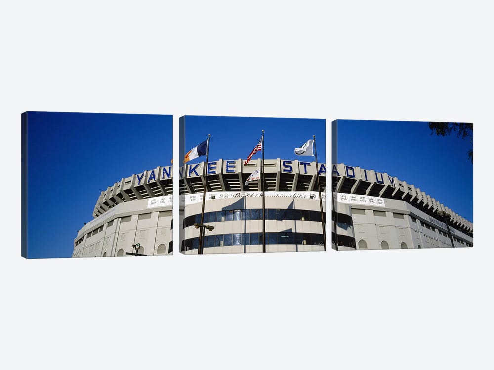 Flags in front of a stadium, Yankee Stadium, New York City, New York, USA #2 by Panoramic Images 3-piece Canvas Wall Art